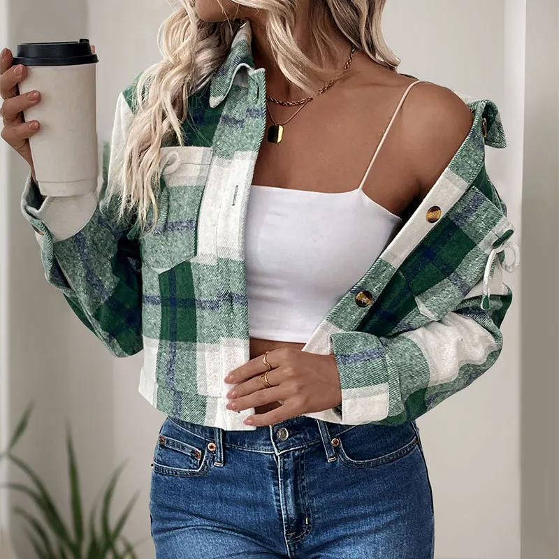 Cardigan court à carreaux Vintage en laine avec nœud papillon pour femme