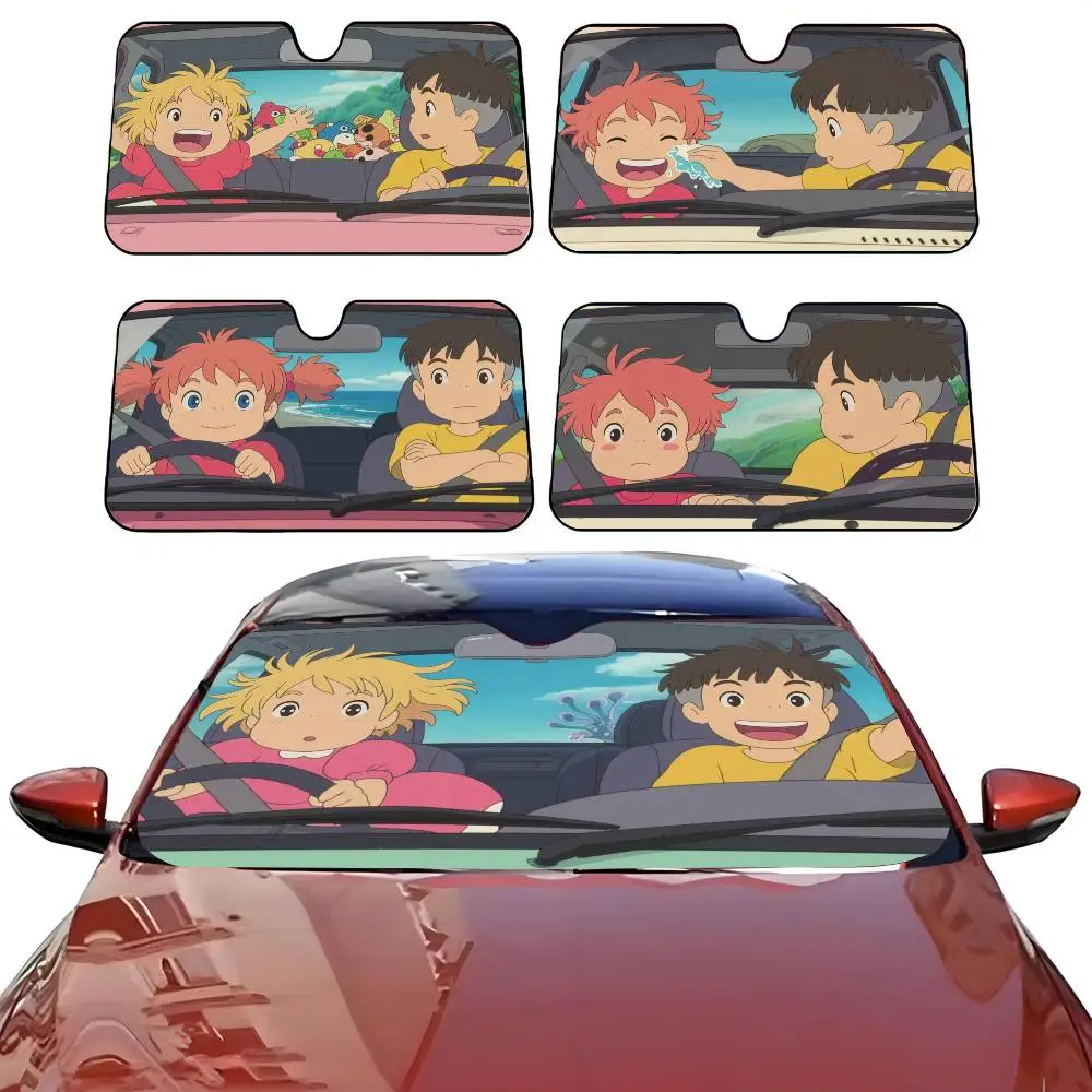 

Funny Cartoon Driver P-Ponyos Cute Car SunShade Windshield Anti-UV Protection Front Sun Shade Protector for Vehicle Interior