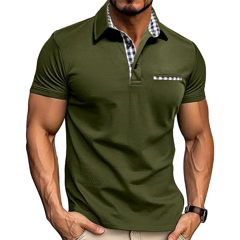 2025 Summer New Fashion Men's Turn-down Collar Short Sleeve Color-coded Casual Trendy T-shirts Male Polo Shirts Clothes Tops