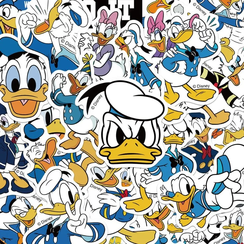 50 Sheets of Disney Donald Duck Cartoon Animation Stickers Kawaii High-looking Handbook Mobile Phone Case Computer Stickers