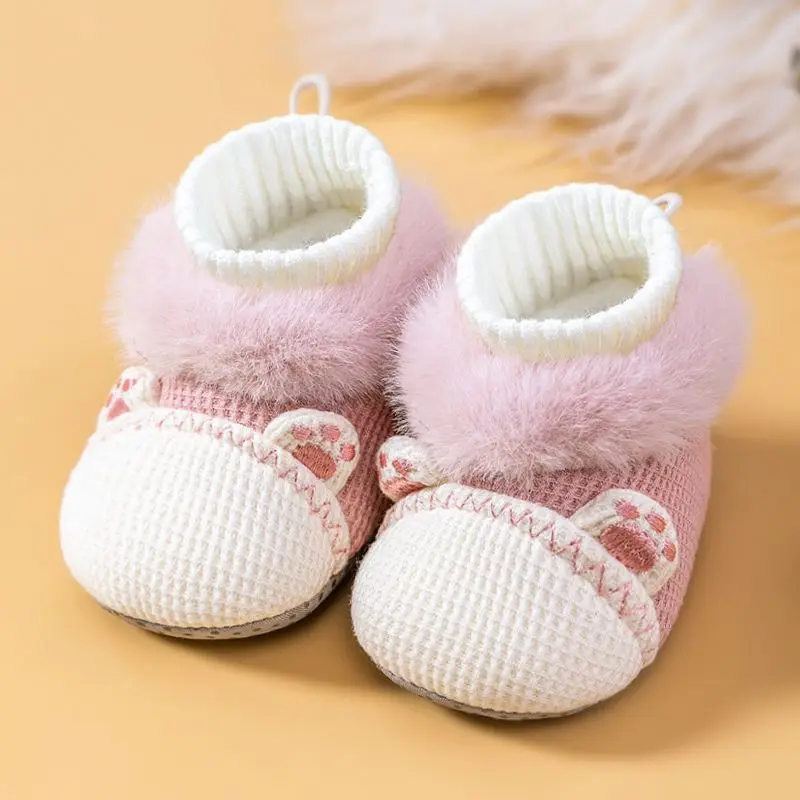 

Newborn Winter Fleece Lined Step in Cotton Shoes 0-12M Baby Warm Indoor Outdoor Slip on Footwear with Snug Fit Soft Sole Cartoon