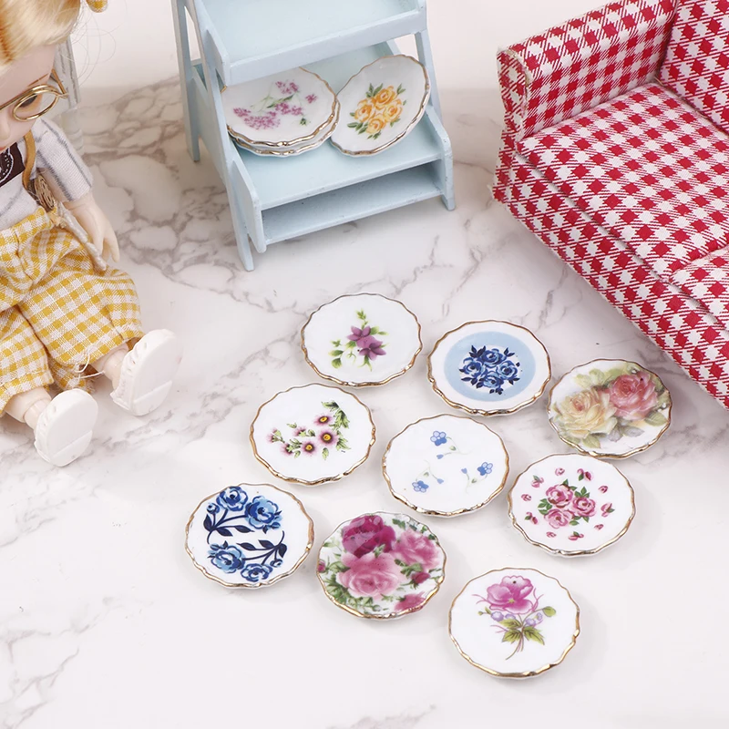 1Pcs 1:12 Dollhouse Miniature Ceramic Plate Dessert Dish Tableware Kitchen Accessories Decor Kids Pretend Play Toy