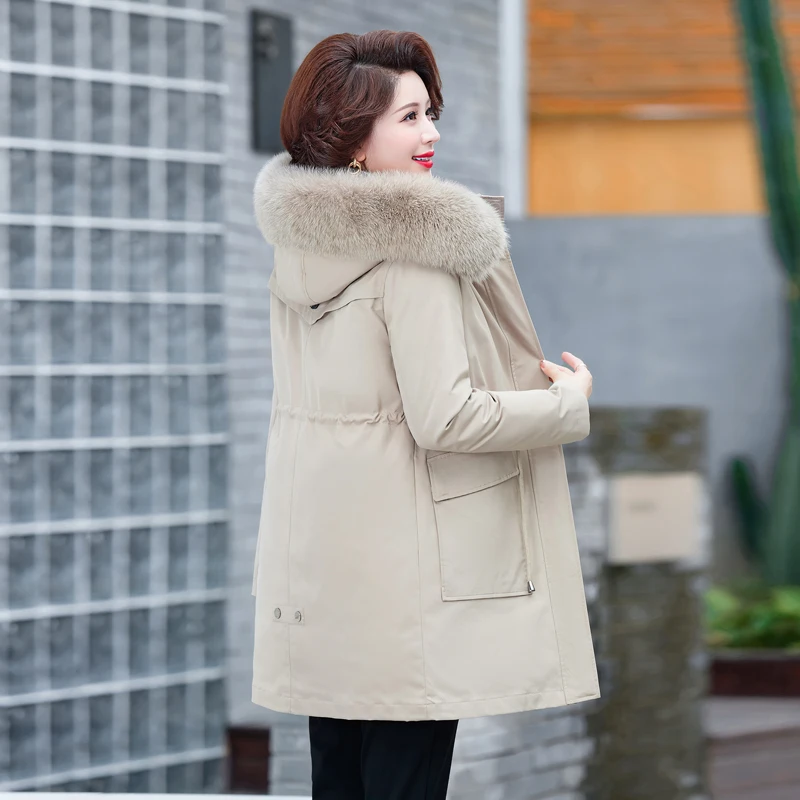 Middle-Aged and Elderly Mothers' Mid-Length Live Face Removable Parka down Jacket Women's Jacket Thickeneded New Style