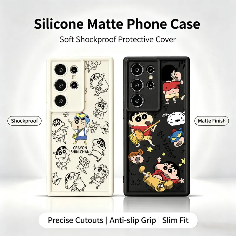 Cute Crayons Shinchan Silicone Phone Case For  Samsung Galaxy S26 S25 S24 S23 S22 Ultra Plus S21 S20 FE Shockproof Cover