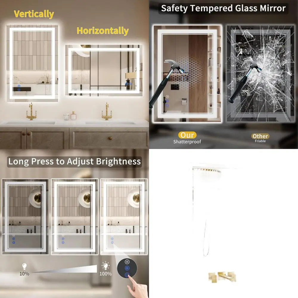 مرآة LED قابلة للتعتيم مقاس 22 × 30 بوصة، مضادة للضباب، بإضاءة خلفية وإضاءة أمامية، زجاج مقسى، 3 خيارات ألوان لتزيين الحمام #1