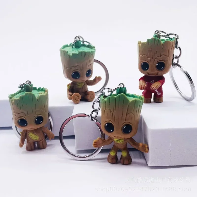 Marvel Groot Promozione Portachiavi Decorazione Action Figure Giocattolo carino Q Figural Decorazione da scrivania Modello Kawaii Regali di compleanno per bambini