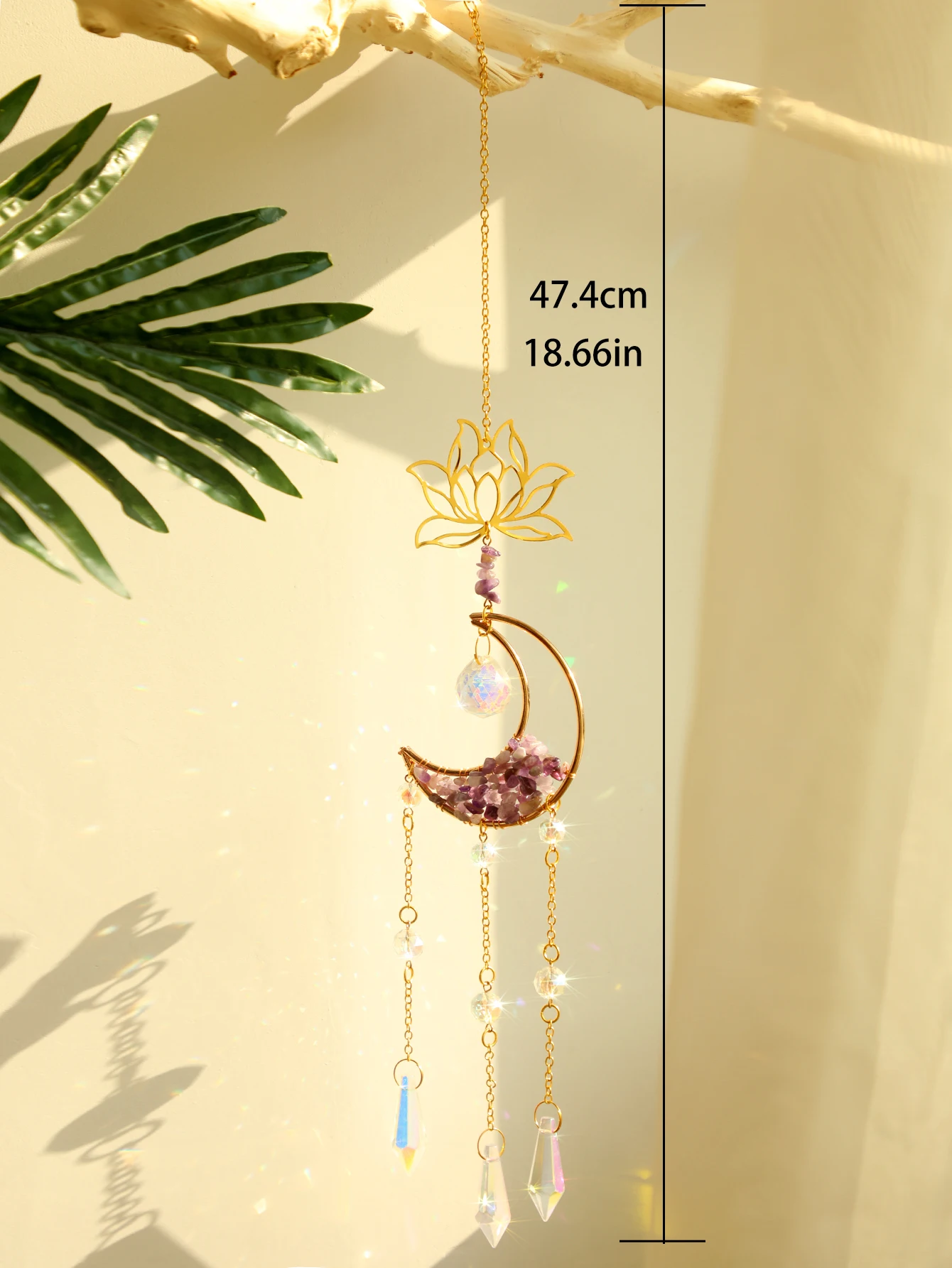 Suncatcher Lotus Moon Purple Crystal Wind Chime Window Wall Hanging Rainbow Maker Light Catcher Home Garden Decor Crafts Gift