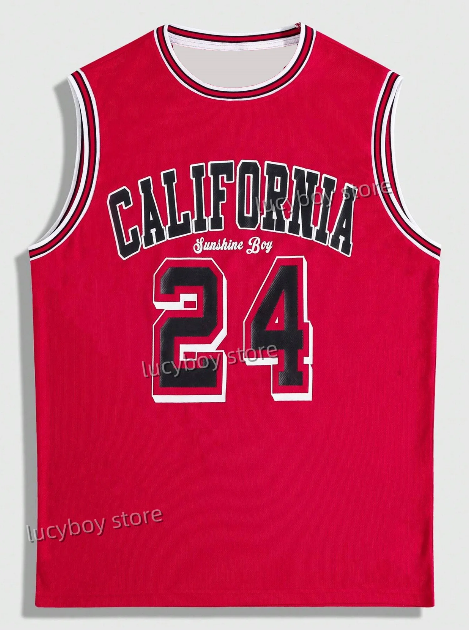 

Summer men Basketball Jersey vest Boyfriend Style CALIFORNIA No.24 Print Striped Round Neck Casual Tank Topsport basketball vest