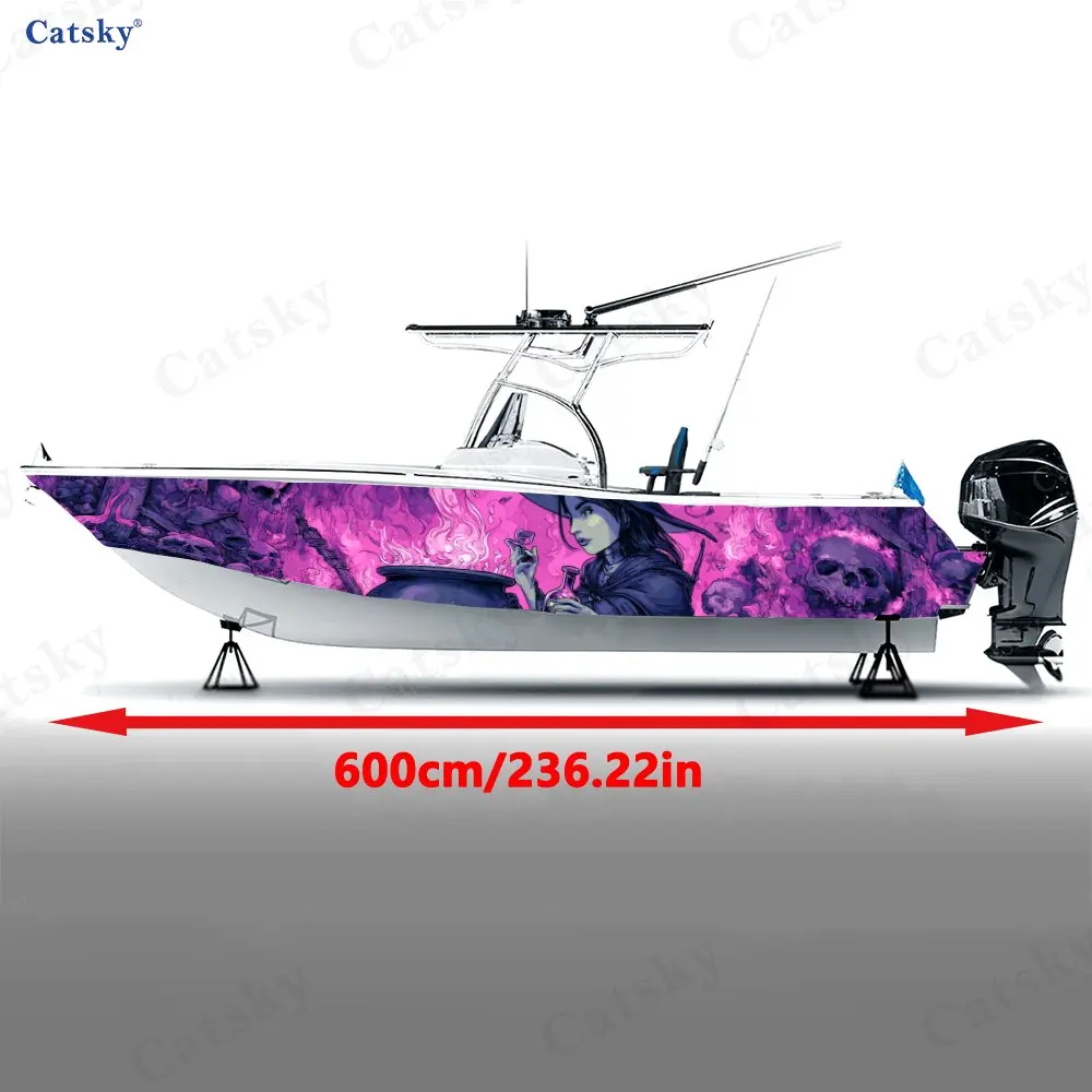 Evil Gothic Witch Skull Horror Skull Themed Boat Body Sticker PVC Boat Decoration & Protection Water Sports Boat Decoration Gift