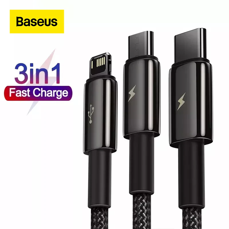 Baseus 3 w 1 kabel USB dla iPhone 13 12 Pro Max szybkie ładowanie Micro typ C kabel USB dla Xiaomi Samsung Huawei przewód danych