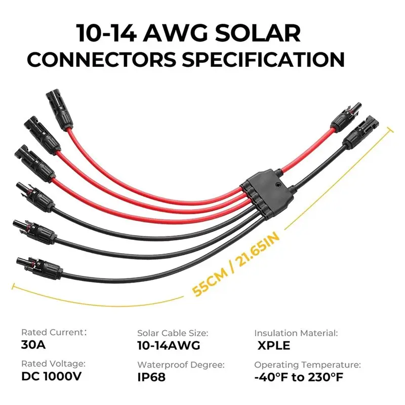 MOPHE-Wasserdichtes Panel 10AWG Y-Abzweig-Adapterkabel, Solar-Parallelsteckverbinder, 2-3 Batterien