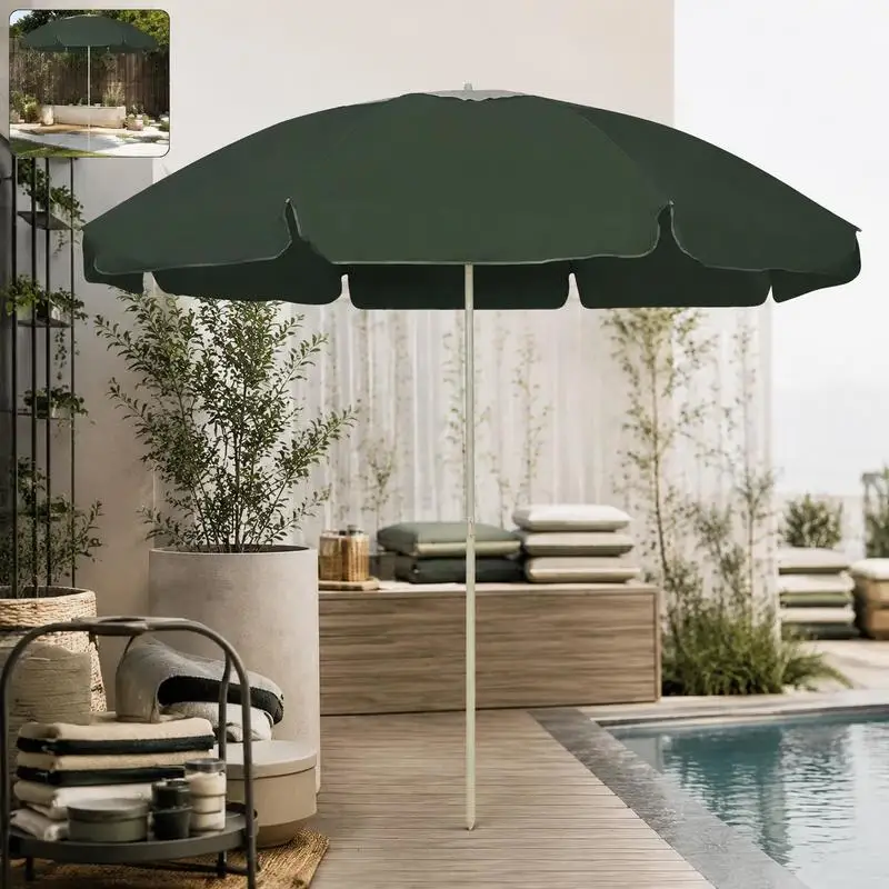 Parasol de plage 240 cm, tissu polyester avec fonction d'inclinaison, ouverture supérieure pour la circulation de l'air, motif floral, adapté à la plage et au patio, vert