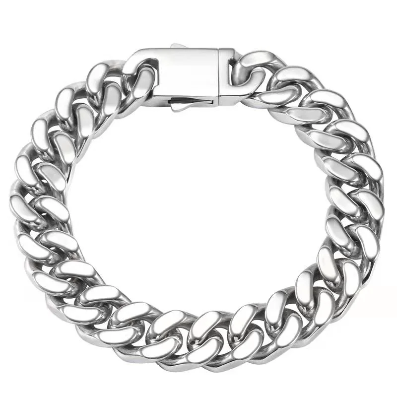 316L Stainless steel Smooth Cuban Chain Bracelet Men Women High Quality Strong Solid Kpop Hip Hop Tricycle Vacation Jewelry