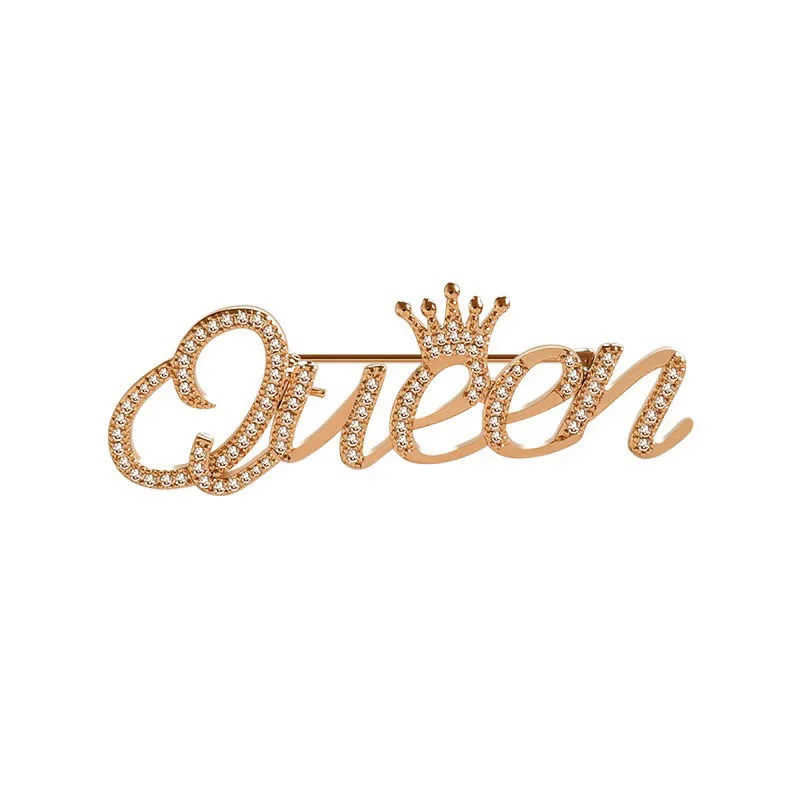 Luxury Queen Brooches For Women Elegant Clothing Dress Jewelry Lady Queen Letter Rhinestone Brooch Pin For Wedding Birthday Gift