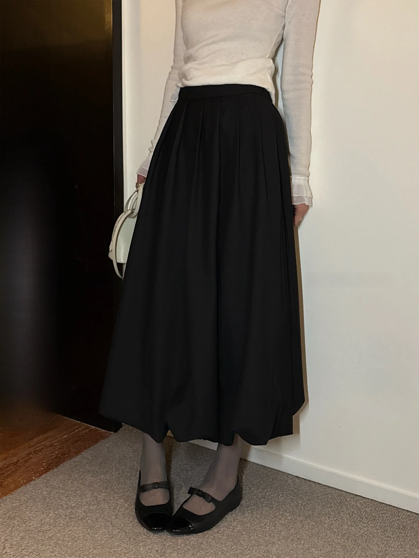 

Юбка миди с высокой талией Qiangwen, дизайн «Цветочный бутон», осенне-зимняя, в горошек, облегающая, в корейском стиле, юбка-фасон «фро»