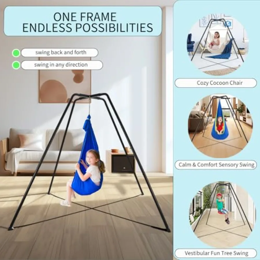 Altalena in metallo resistente per 600 libbre Antiruggine Resistenza tutte le stagioni Altalena sensoriale con telaio nero con piattino non incluso