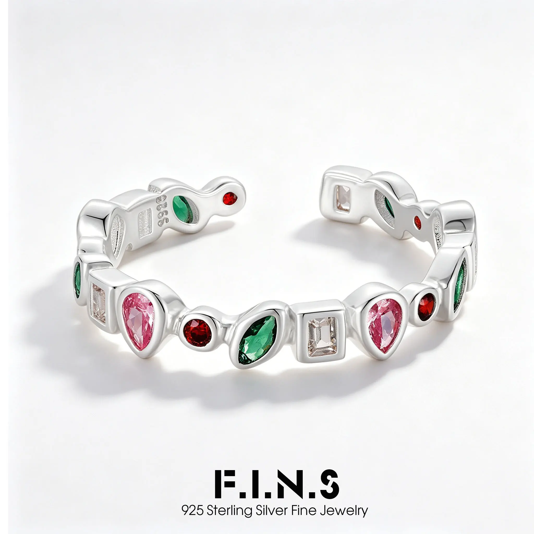 

F.I.N.S 925 Sterling Silver Rainbow Rings Mix Zircon for Women Trendy Dazzling Stackable Bezel Finger Ring Anillos Jewelry Gifts