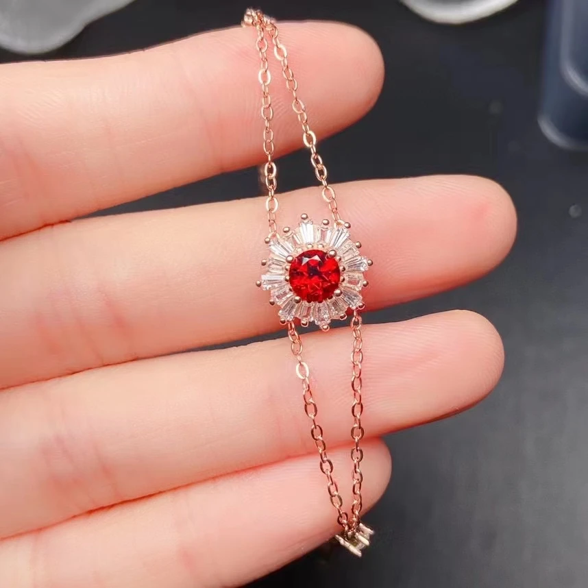 KJJEAXCMY Brand Boutique Jewelry 925 Sterling Silver Natural Red Garnet Women's Bracelet Girlfriend's Birthday Party, Gift