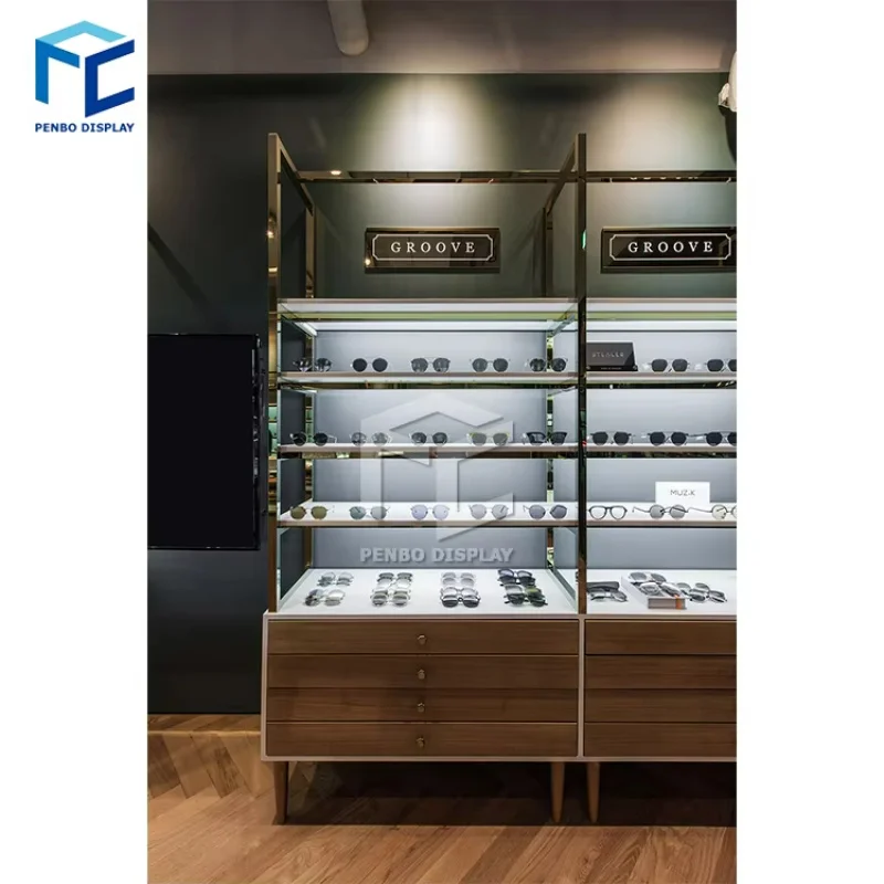 

2025customized.Optical-display-cabinets Optical Shop Interior Design Wood Eyewear Storage Cabinet Locking Sunglass Frame Display