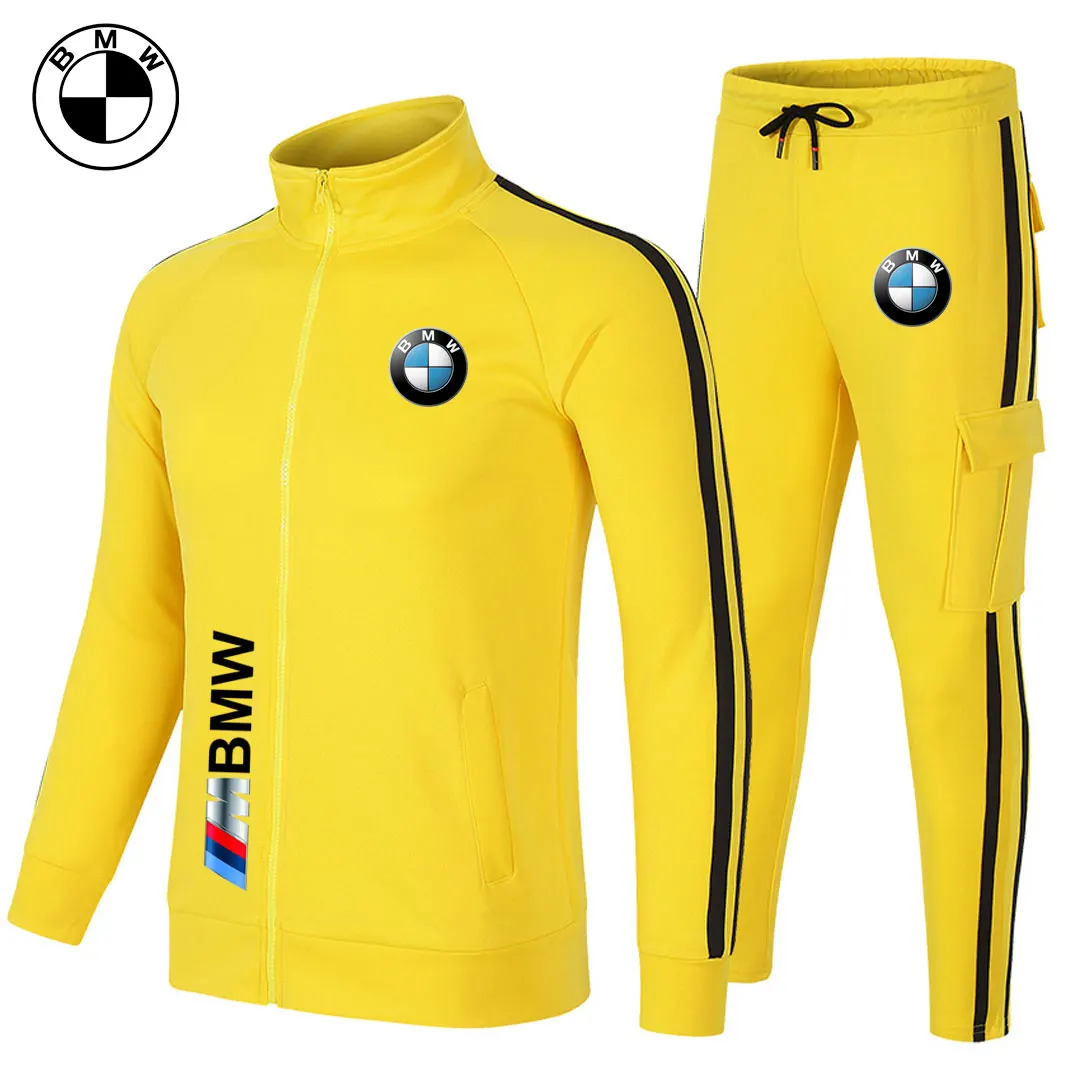 BMW العلامة التجارية شعار مطبوعة الرجال البدلة قلنسوة بسحاب مجموعة لعشاق السيارات ، الشارع الرجال الربيع والخريف معطف + السراويل 2 قطعة مجموعة #4
