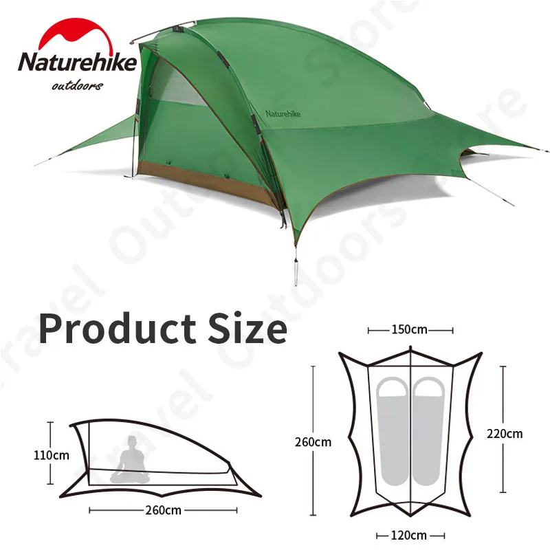 Naturehike يطير الأسماك في الهواء الطلق المحمولة خفيفة خيمة مقاوم للماء PU2000mm سميكة القطب 2 أشخاص خيمة 20D التخييم مساحة كبيرة