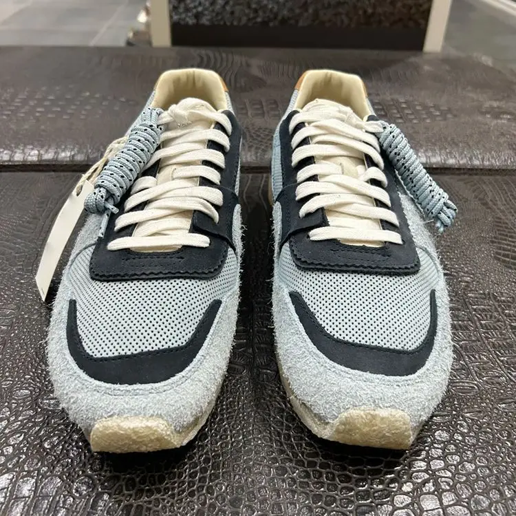 

2026 New Fall Lightweight Men's Vintage Running Shoes Color Block Nubuck Leather Casual Board Sneakers Rubber Sole