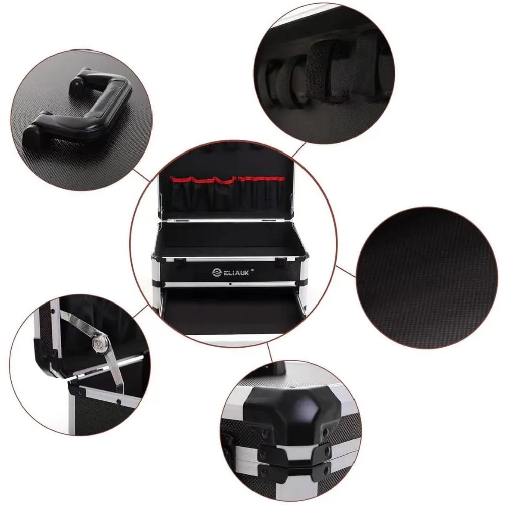 Tool Box Hard Case Tool Organizer Storage Cabinet Carry Case with Lock &Drawers (Silver)