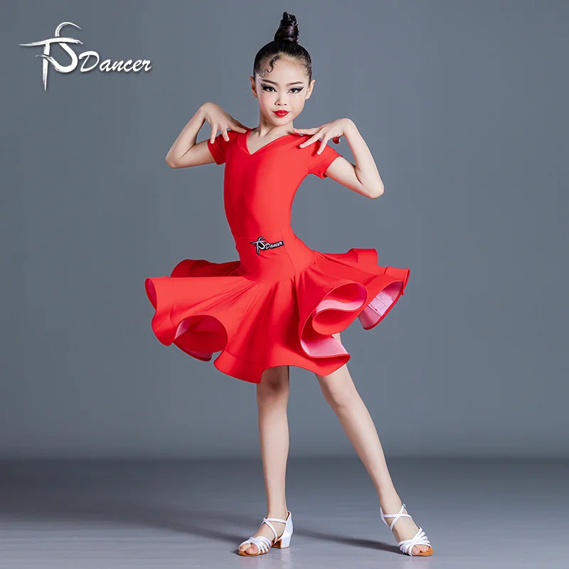 فستان مسابقة الرقص اللاتيني سامبا رومبا للأطفال، فستان الرقص اللاتيني للفتيات، فستان أداء مسرح الأطفال