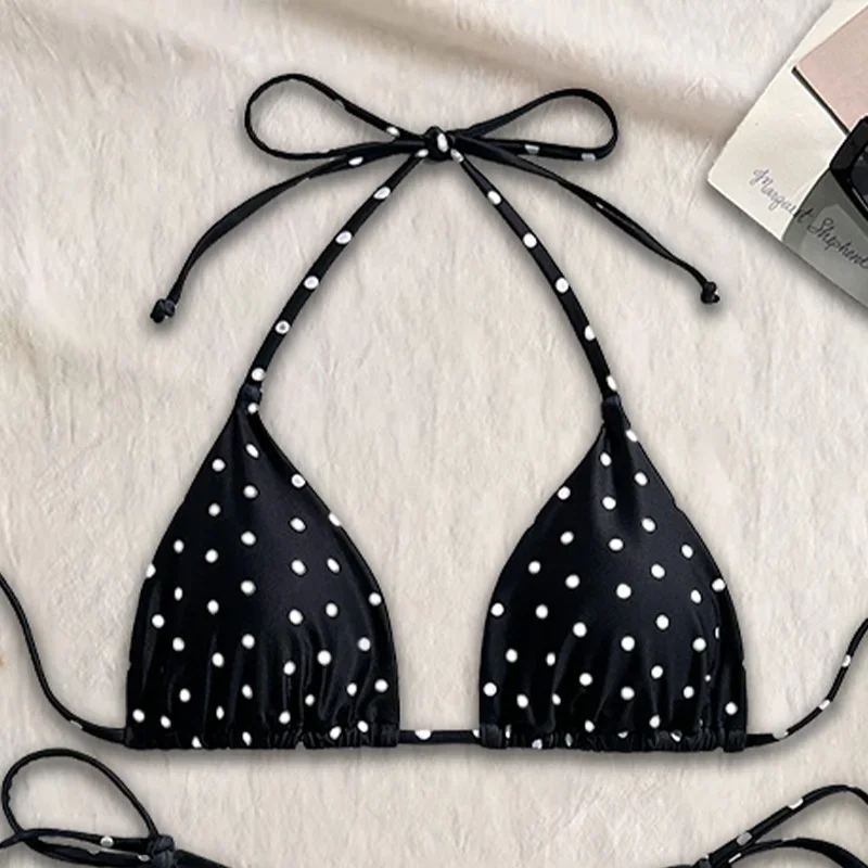 Micro Bikini Sexy Swimsuit Women Classic Graceful Polka Dot Triangle Halter Brazilian Bikini Set Beachwear Split Bathing Suit