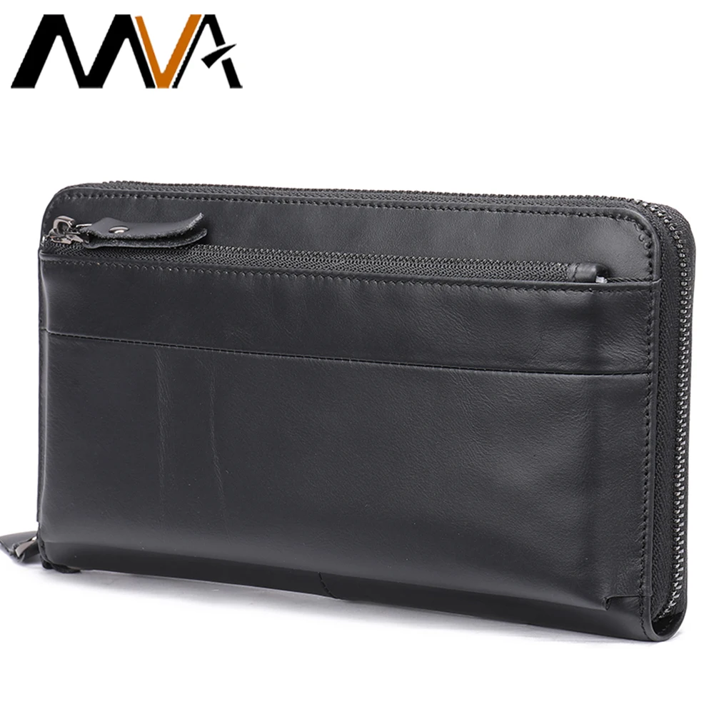 MVA Strap Wallet Men Leather Black Man\'s Wallets Long Hand Wallet Man Purse Coin Case Passport Cover For Mens Bank Card Holder