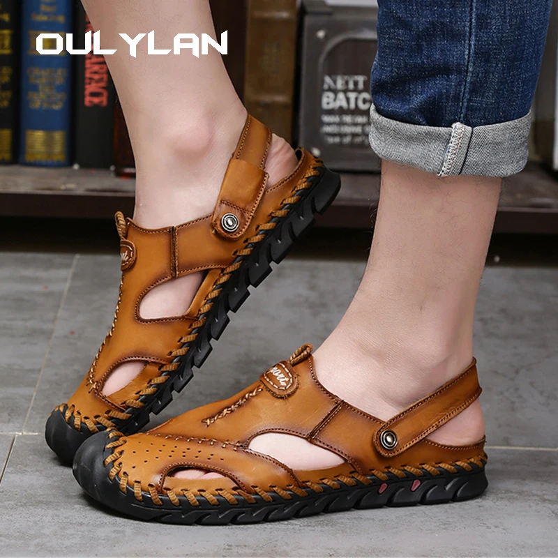 Casual Men Soft Sandals Comfortable Men Summer Leather Men's slippers Men Roman Summer Outdoor Beach Sandals Big Size 38-48