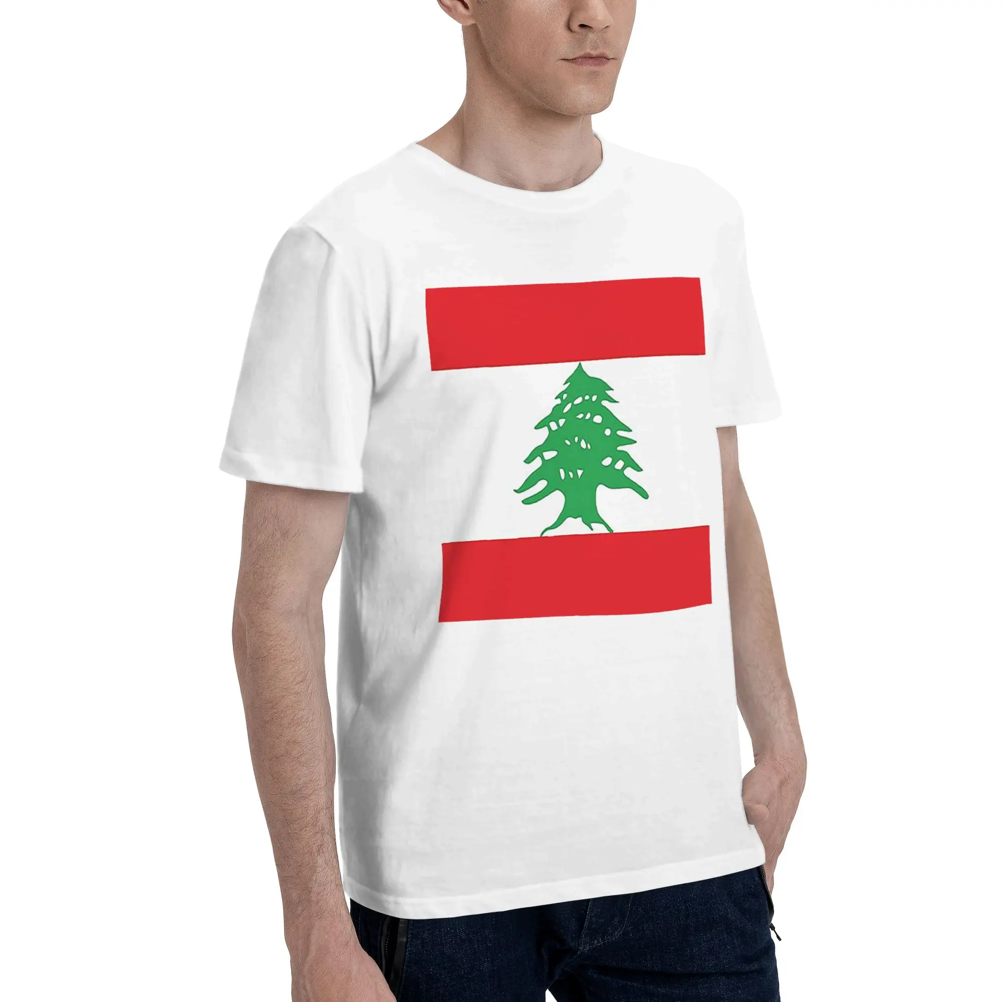 

Flag of Lebanon Men T-Shirt Plus Size T Shirts Men's Crew Neck Cotton Tees Short Summer Male