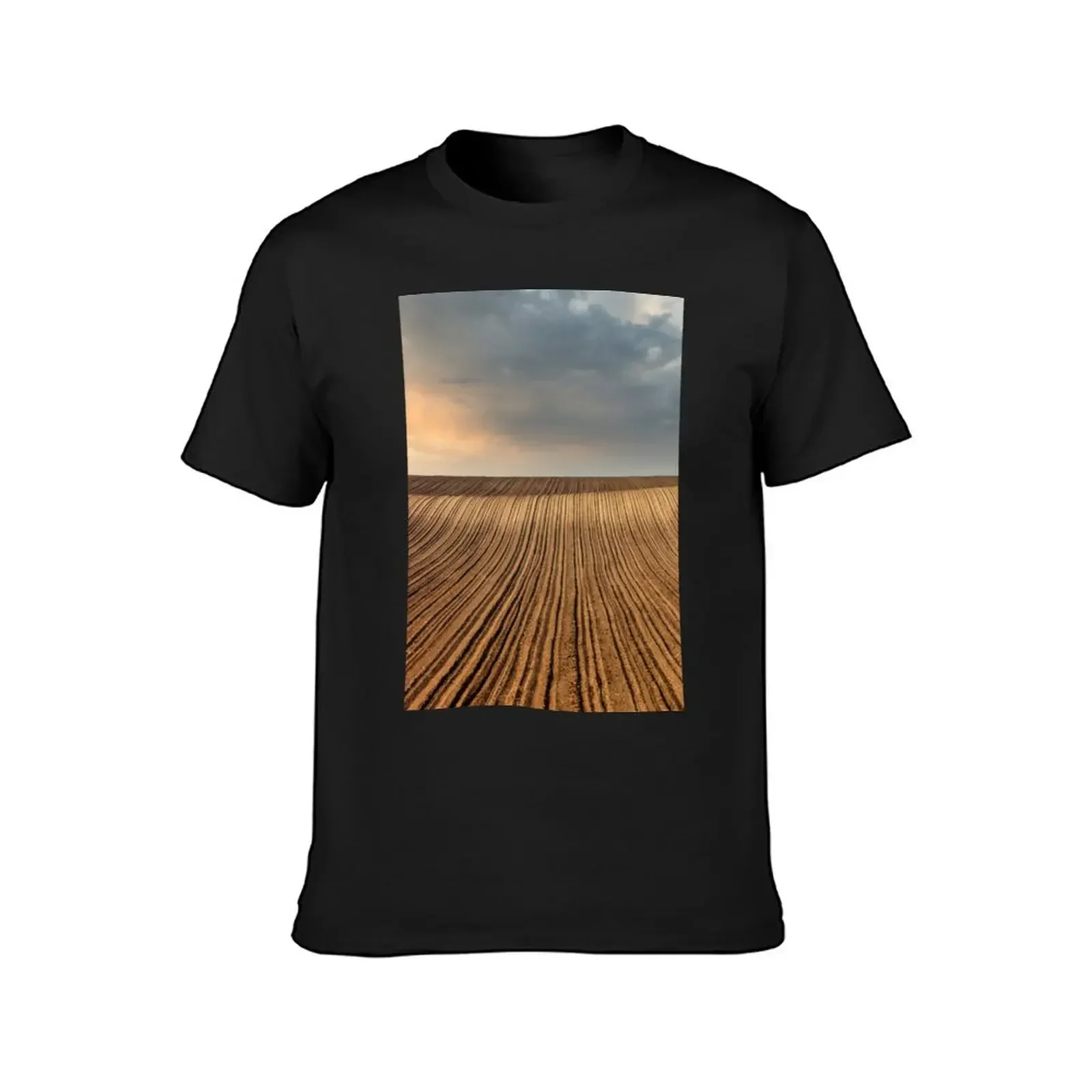 Plowed field and sunset sky landscape T-Shirt vintage clothes for a boy t shirt for men