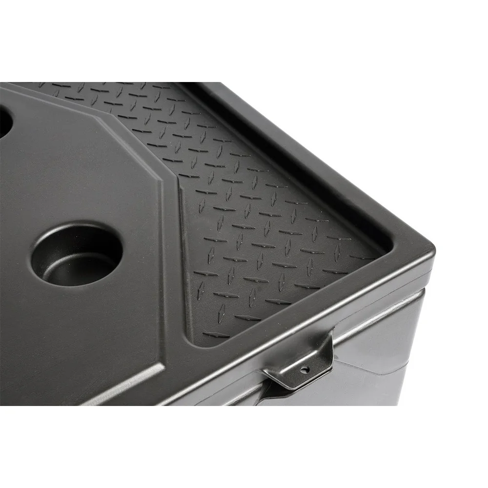 Plastic Utility Chest Tool Box with Double Walled Lid Locking Tabs Cup Holders Adjustable Storage Rigid Frame 39 Inch Length