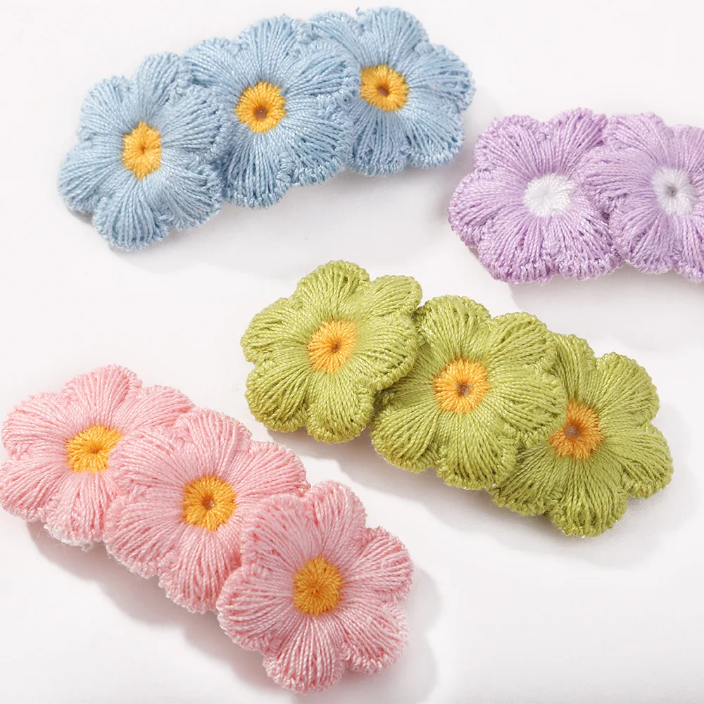 14Pcs/Lot  Floral Embroidered Snap Clip For Toddler Girls Kids Fringe Clip Baby Girl Hair Accessory