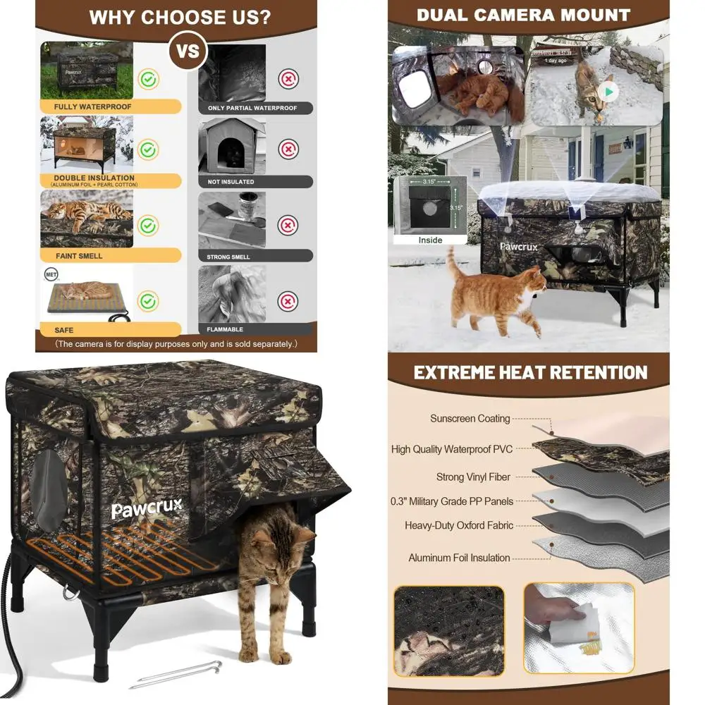 

Утепленный водонепроницаемый домик для кошек с подогревом для уличных кошек, всепогодное укрытие для бездомных кошек, Leaf, 16