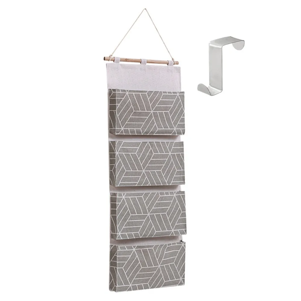 

1 Pcs Linen Cotton Door Organizer Hanging Multi Functional 4 Pocket Hanging Storage Strong Bearing Capacity Hanging Organizer