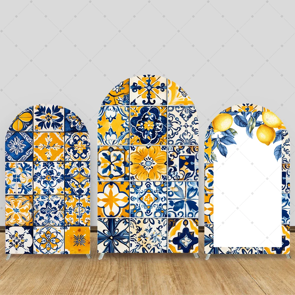 

Tiles Lemon Yellow Arch Wall Backdrop Cover Kids Birthday Party Wedding Baby Shower Decor 2-sided Background