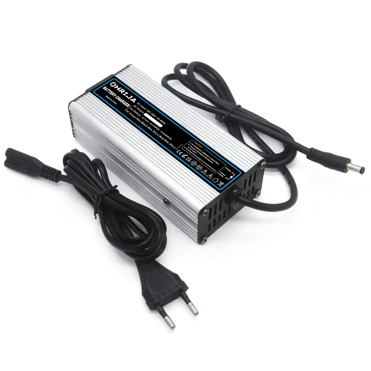 شاحن ذكي 54.6 فولت 2 أمبير مناسب لبطاريات ليثيوم 13S 48 فولت مع غلاف من سبائك الألومنيوم، بدون مروحة، صامت، DC5.5*2.1 OHRIJA