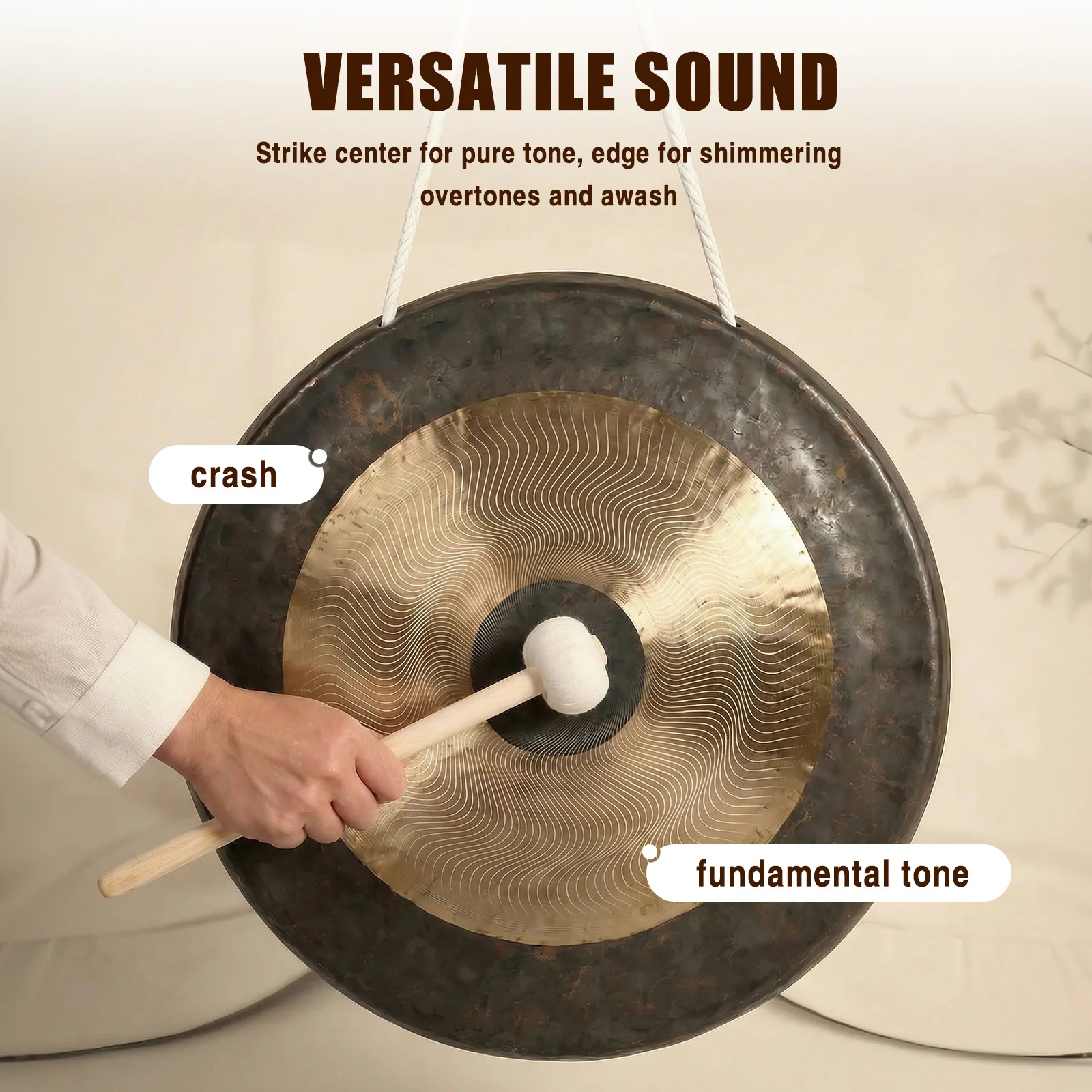 

18in Sound Healing Gong on The Seaside C-Stand Gong Percussion Instrument with Mallet Great for Various Small Spaces