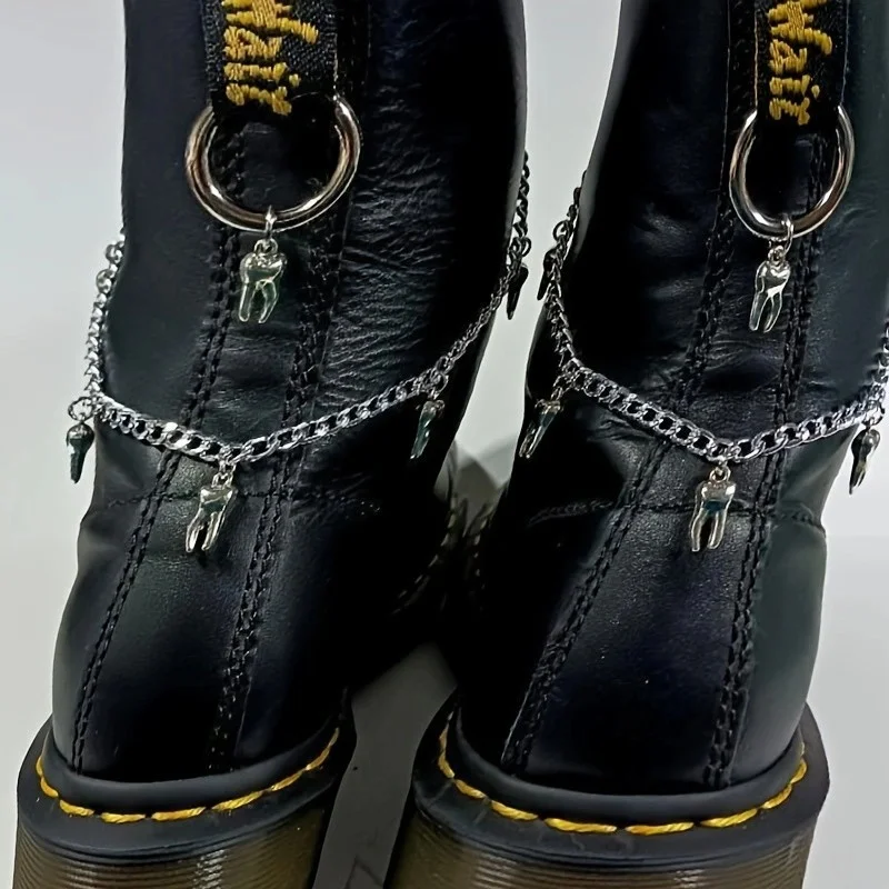 4Pcs Gothic Tooth Charm Boots Chain Silver Metal Shoes Hanging Chain Punk Boots Decorative Accessories Shoe Accessories