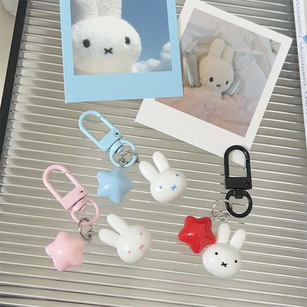 Miffy Rabbit Head Kawaii Cute Small Doll Keychain Backpack Car Ornament Charm Decorative Gift for Girl Adorable Pendant view 2