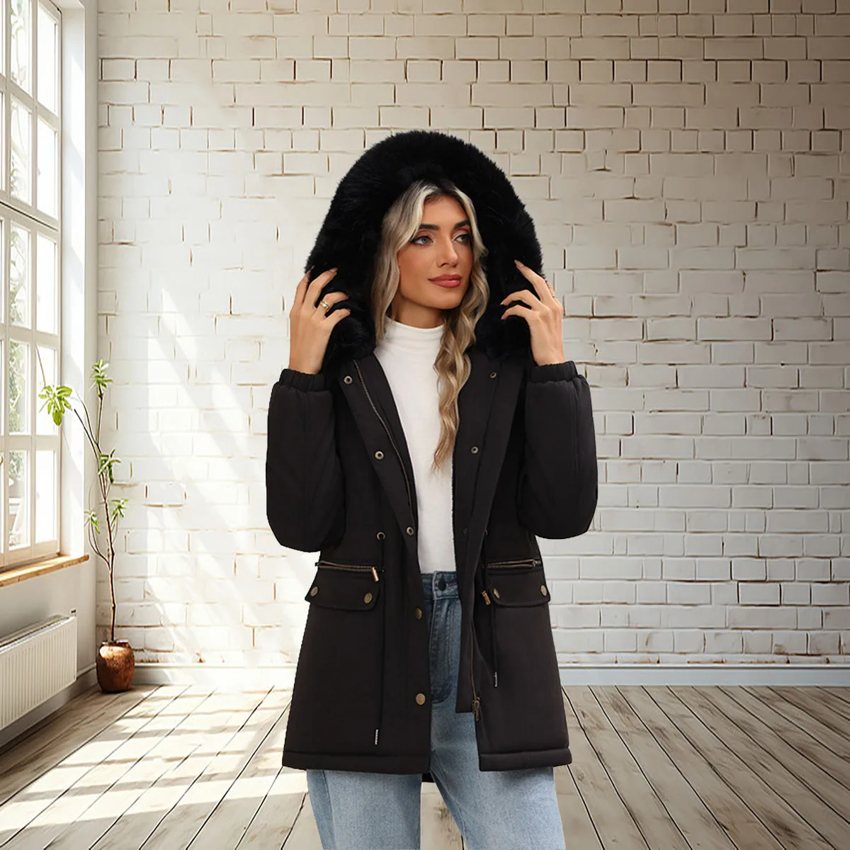 2025 نمط جديد: معطف نسائي من القطن السميك القطيفة، معطف نسائي متوسط إلى طويل