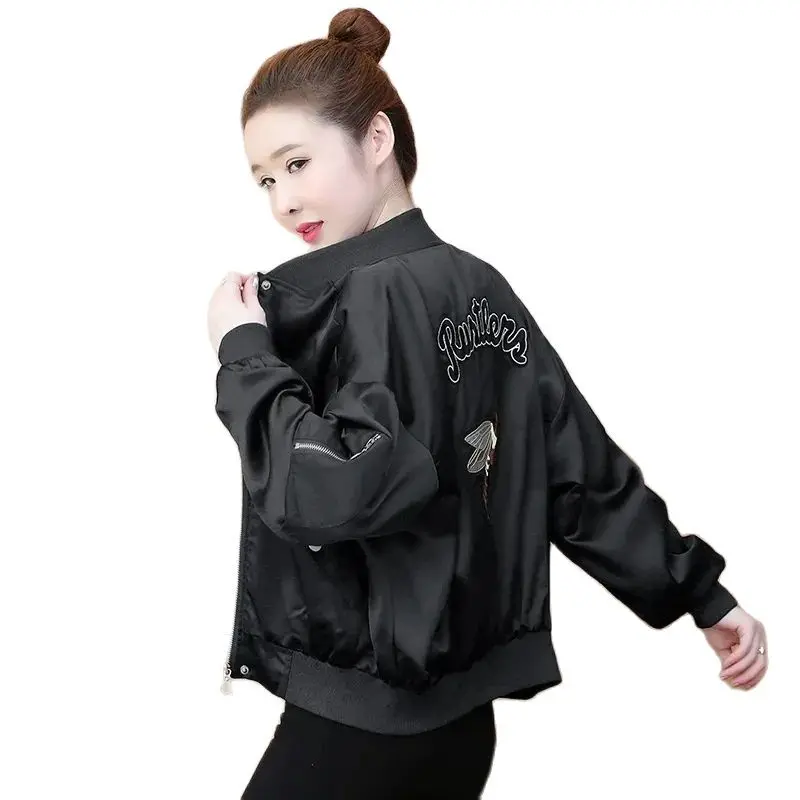 

Embroidered Jacket Women's Loose Spring And Autumn Clothes New Korean Stand-up Collar Fashion Casual Jacket Baseball Uniform.