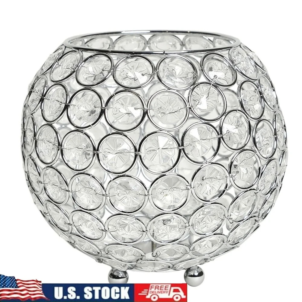 

5.5 Inch Elipse Crystal Candle Holder Chrome Base Decorative Bowl Vase Wedding Centerpiece Flower Storage Makeup Organizer