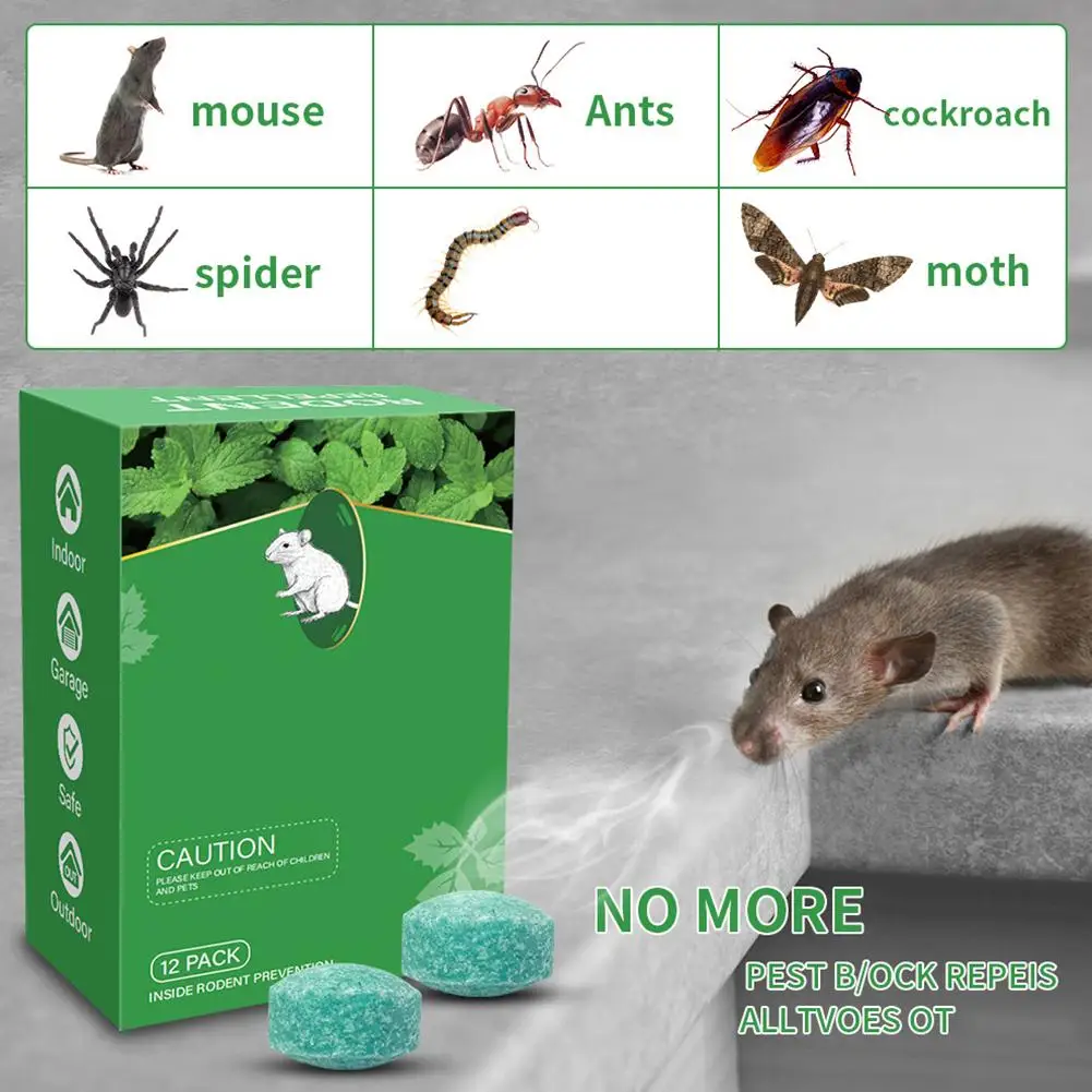 Repelente de ratones Natural para el hogar, pastillas antirratos, aceite esencial de plantas l, repelente de insectos para exteriores, pastillero antirrat, repelente de roedores, 12 Uds.