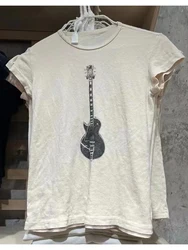 Casual Guitar Print Slim T-Shirts Women Summer Fashion Chic O Neck Cotton Short Sleeve T Shirt Female Vintage Harajuku Y2k Tops