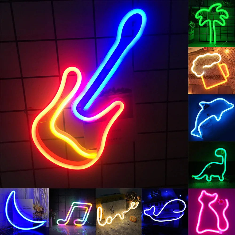 LED Neon Sign LED Night Lights Cat Love Wall Signs Dolphin Dinosaur Lights USB/Battery for Home Bedroom Party Wall Decor