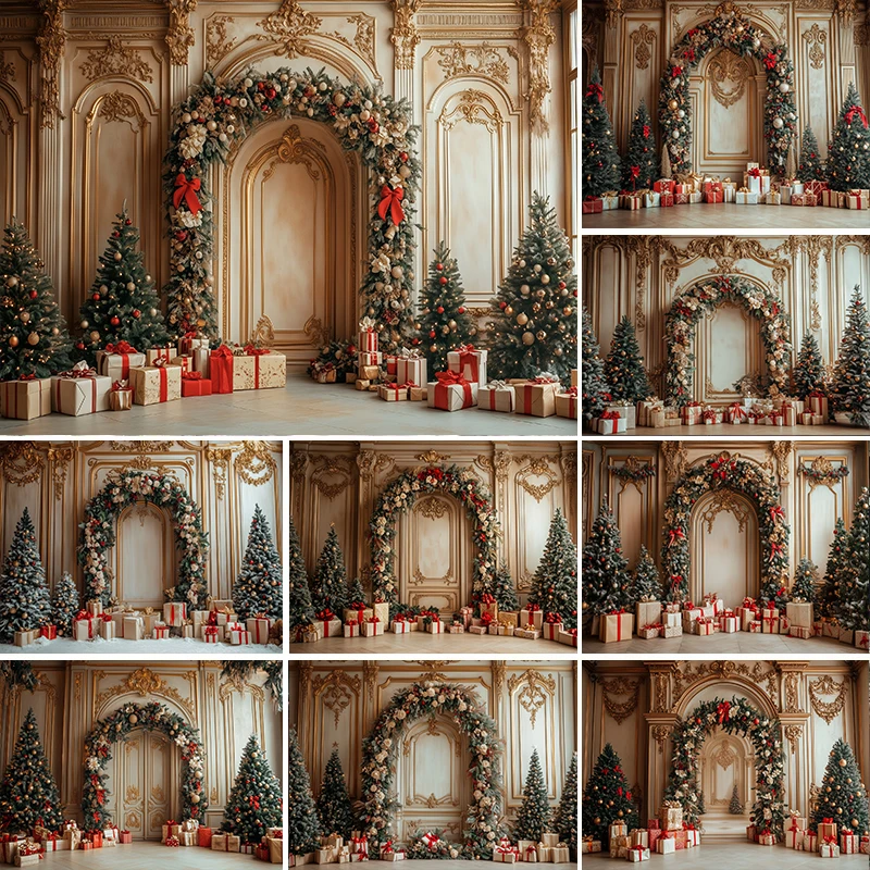 

LS Photography Background Christmas Vintage Textured Arch Wall Xmas Tree Kids Family Portrait Decor Backdrop Photo Studio