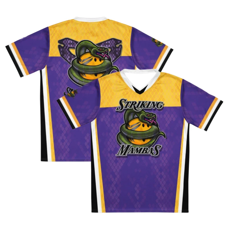 Men Striking Mambas  V Neck Bowling Jersey Snake Wrapped Bowling Ball Logo Front Back Full Print Breathable Quick Dry Sports Tee